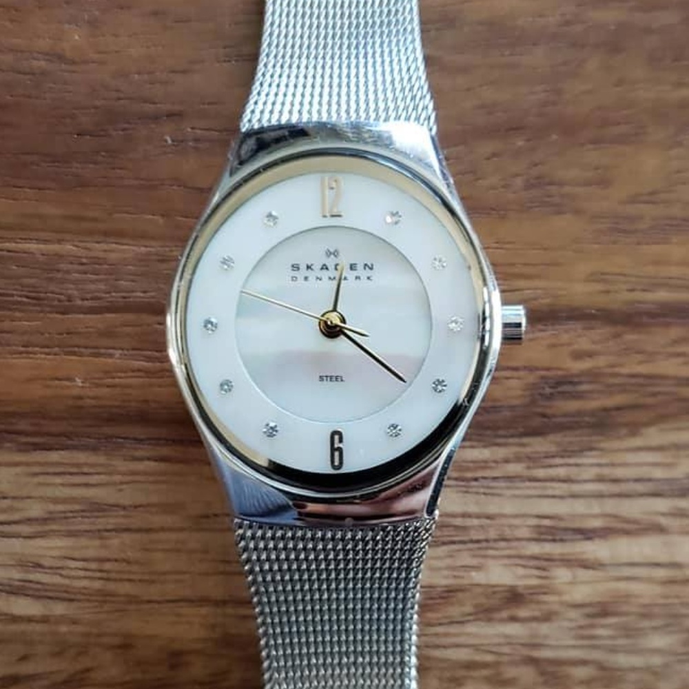 Skagen Crystal Watch w/ Stainless Steel Mesh Band